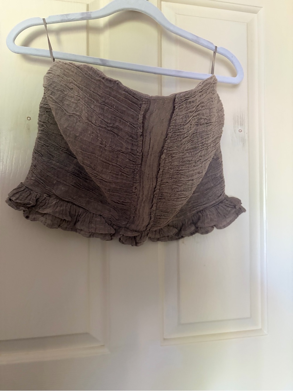 Zara Taupe Textured Strapless Crop Top